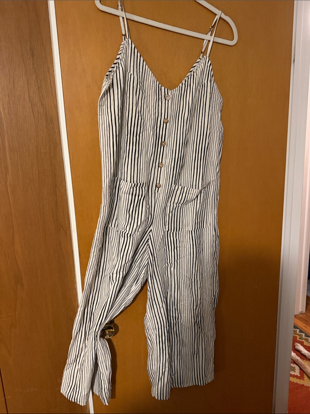 Billabong White and Black Striped Spaghetti Strap Jumpsuit